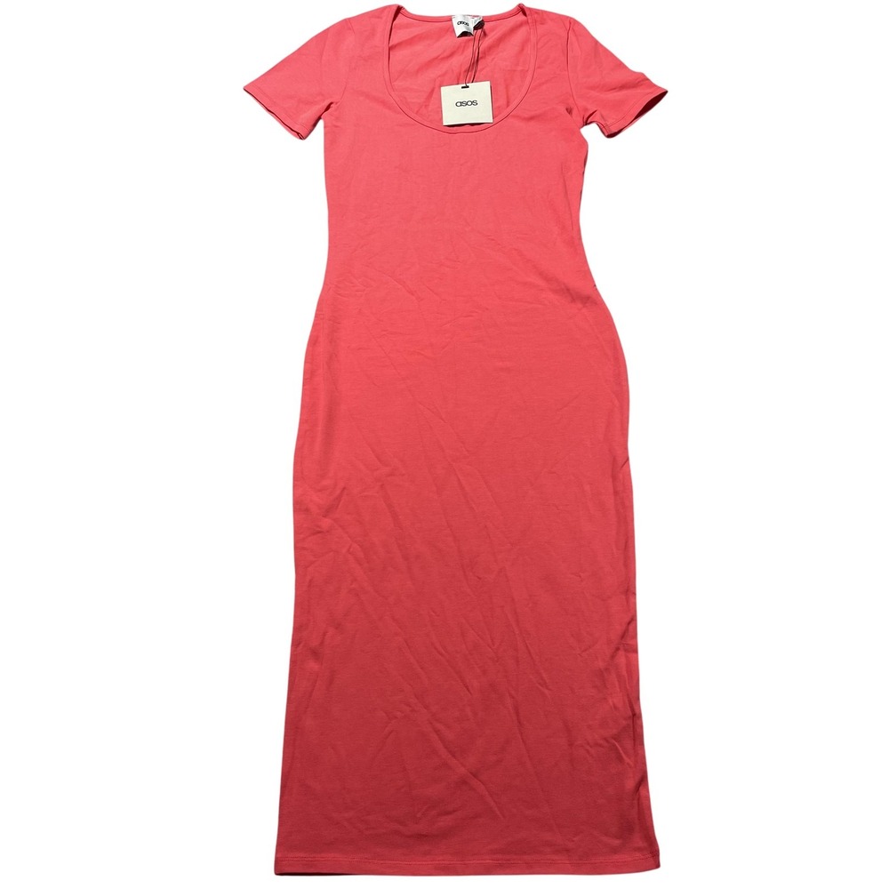 ASOS Dress Womens 4 Pink Short Sleeve Bodycon T-Shirt Midi Scoop Neck Jersey